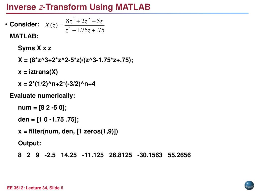 inverse z transform in matlab